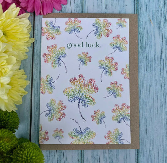 Good Luck Rainbow Clover Card