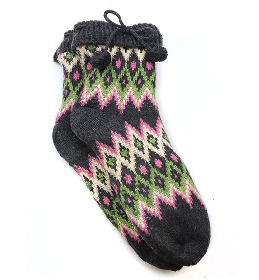 Charcoal mix diamond knit slipper socks - Fleece Lined