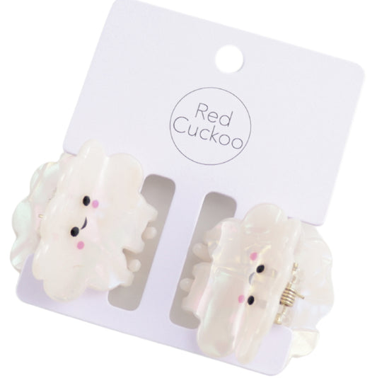 Mini Hair Claw Clips - White Clouds