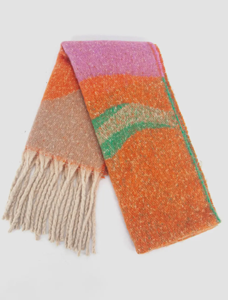 Bright Heavy Wight Wool Scarf - Orange, Lilac & Green