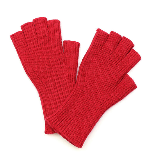 Red Recycled Wool Mix Ribbed Fingerless Gloves