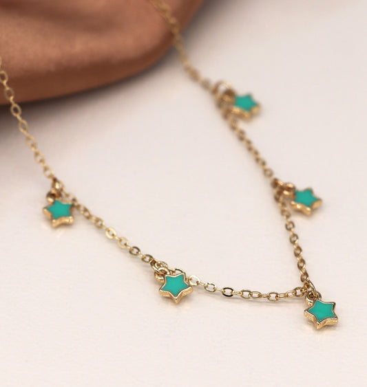 Golden chain and turquoise stars necklace