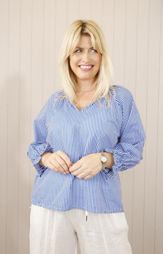 Striped Cuff Blouse - One Size