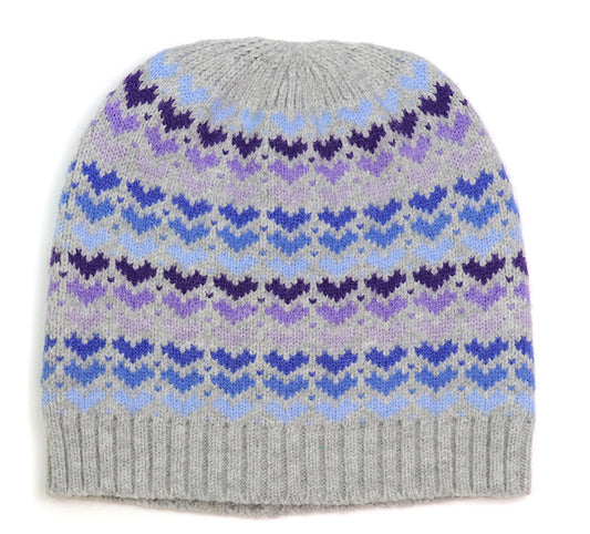 Blue & Grey Heart Knitted Beanie Hat
