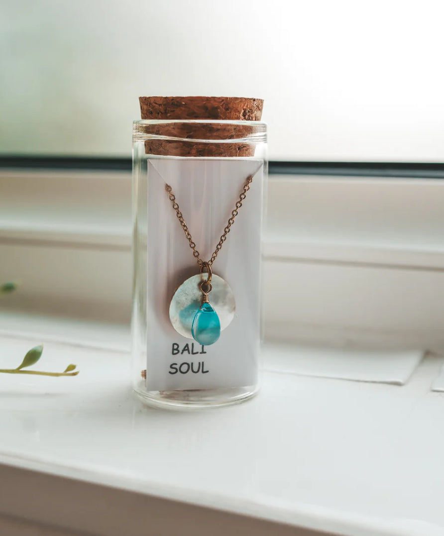 Ocean Breeze Glass Teardrop Akoya Shell Gold Necklace