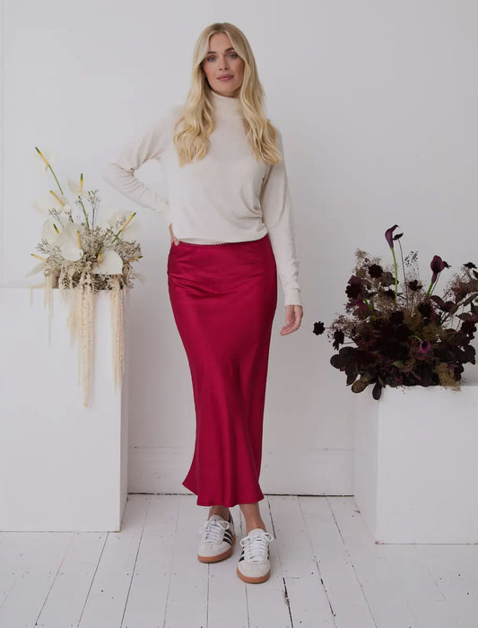 Cherry Red Luxury Satin Slip Skirt