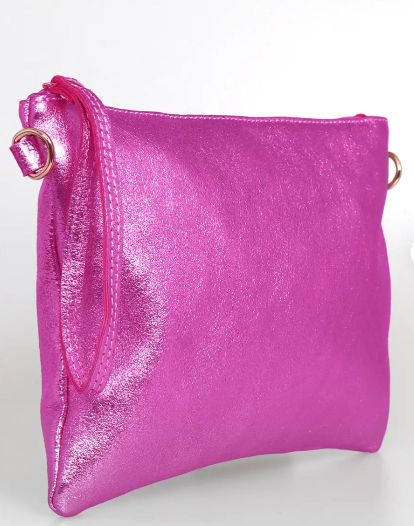 Pink Metallic Clutch Bag - Italian Leather