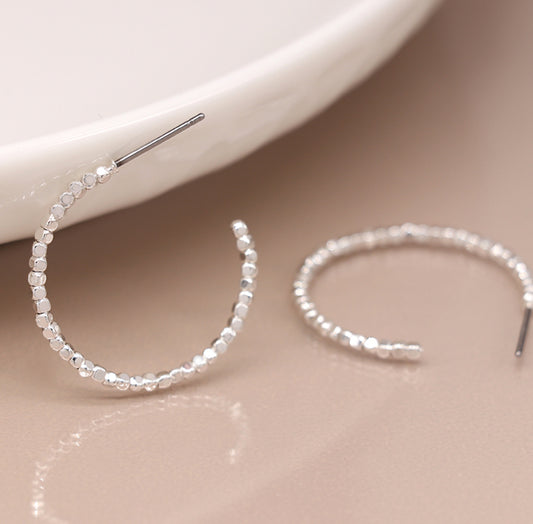 Silver Hoop Earrings - Medium twisted rope design