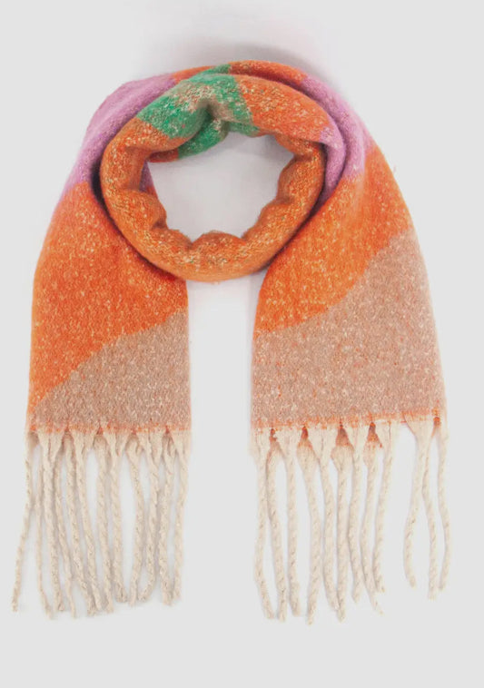 Bright Heavy Wight Wool Scarf - Orange, Lilac & Green