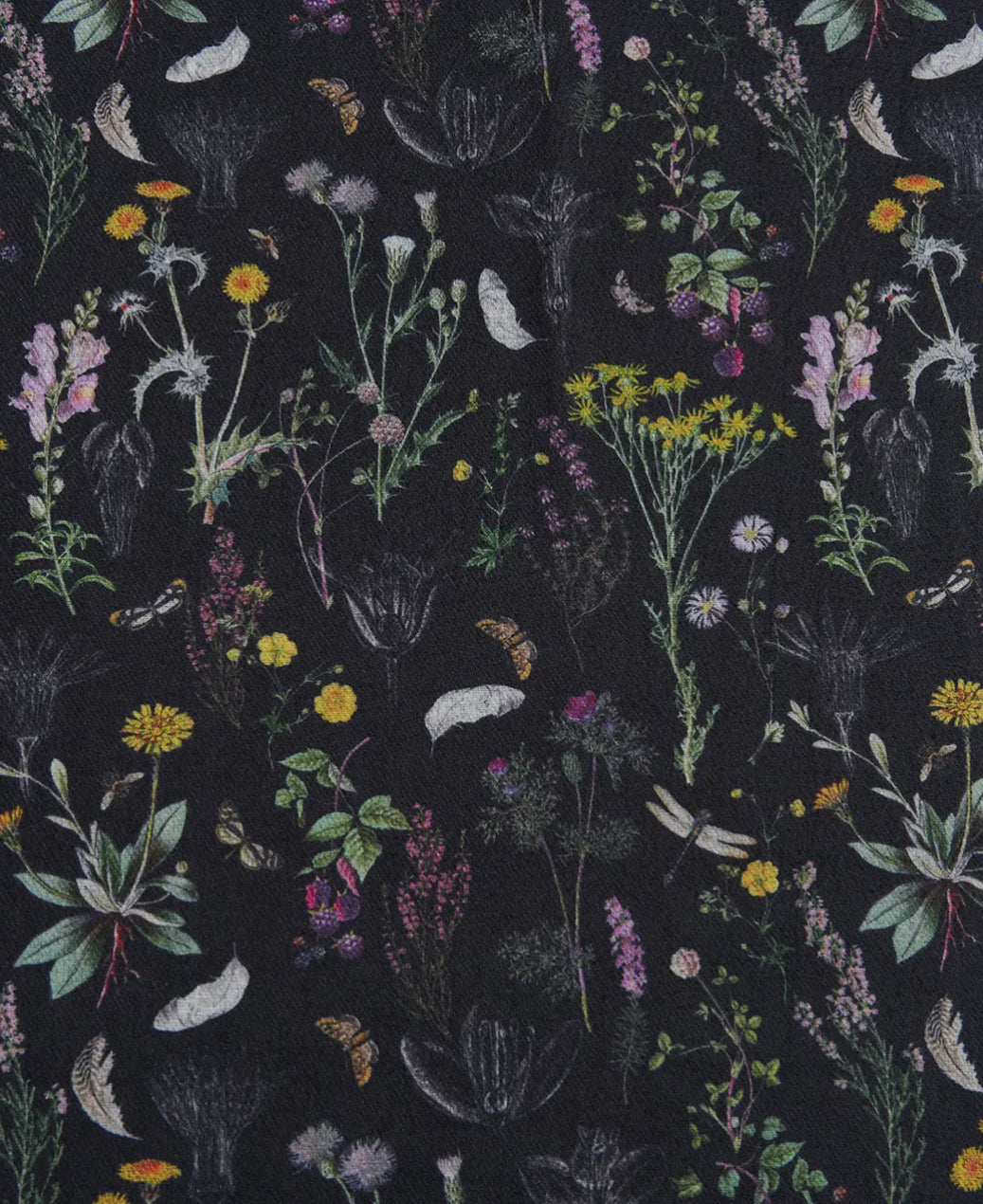 Black Flower Print Scarf - Wilderness Design by Fable England