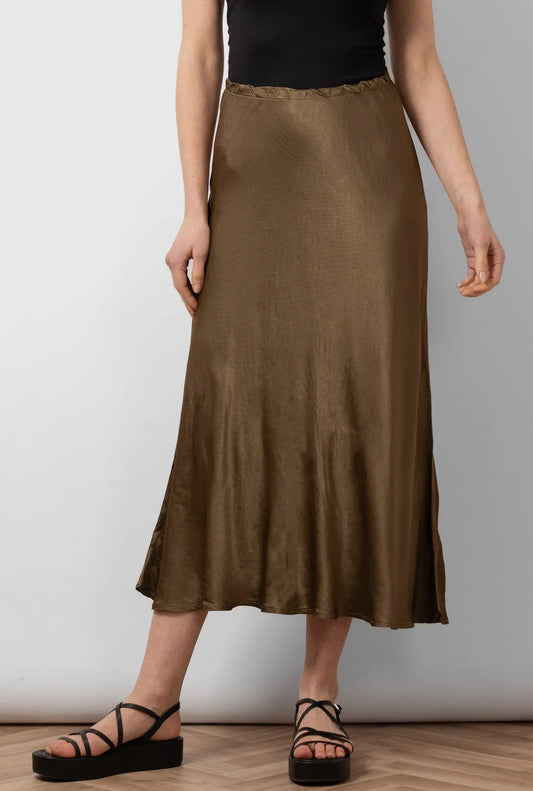 Cassie Khaki Satin Skirt