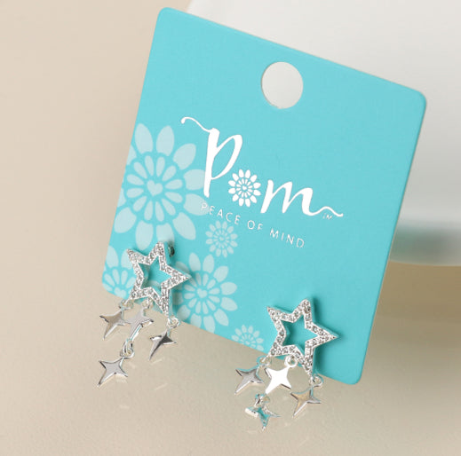 Silver plated crystal star and star drops earrings
