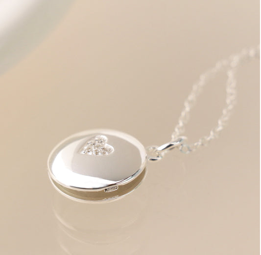 Silver Locket Necklace - with Crystal Heart