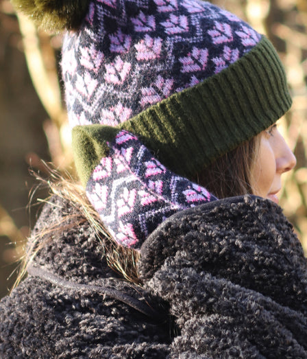 Green and Purple Mix Scandi Style Wool Mittens