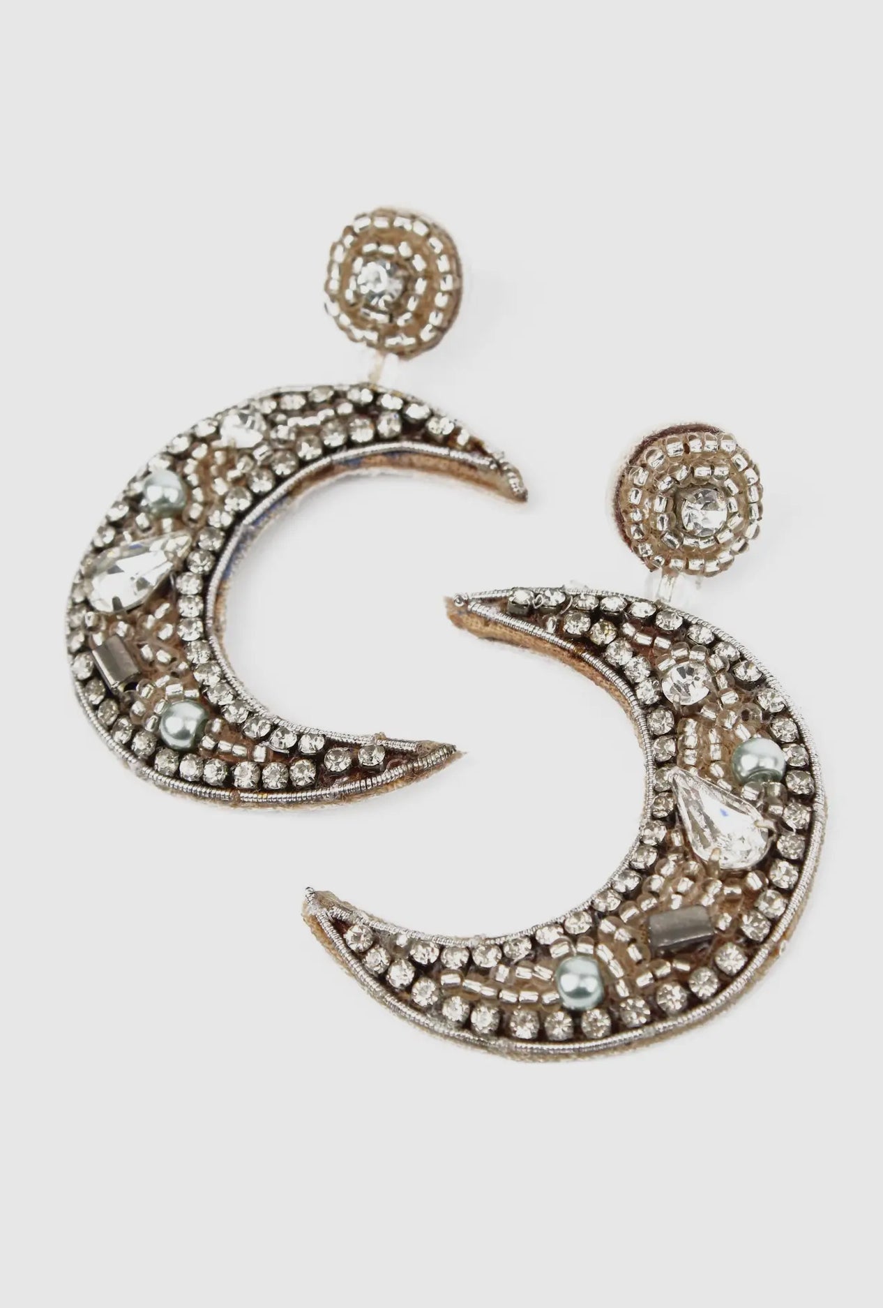 My Doris Silver Beaded Moon Earrings