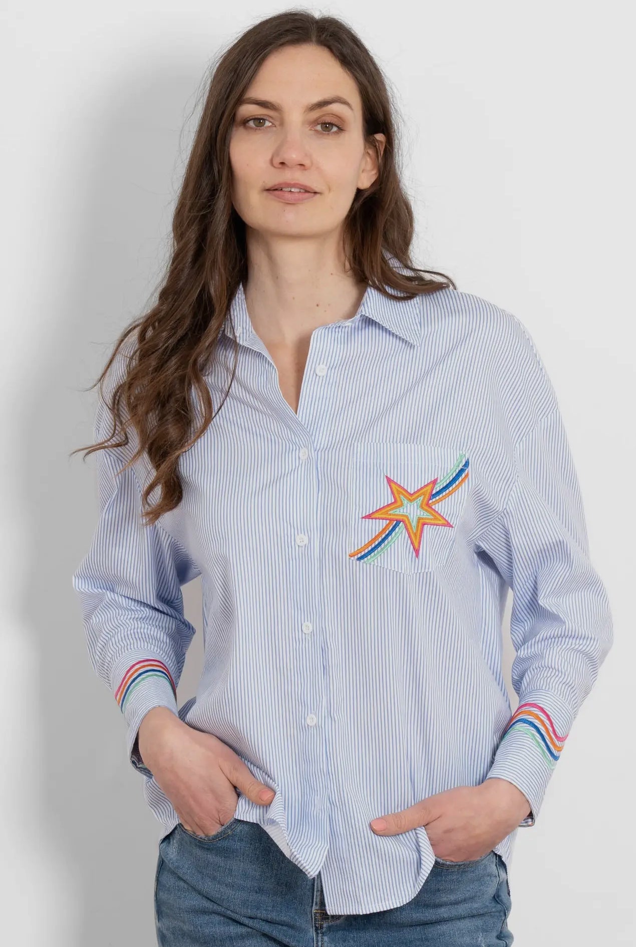 Beau Long Sleeve Cotton Shirt- embroidered star