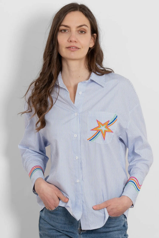 Beau Long Sleeve Cotton Shirt- embroidered star