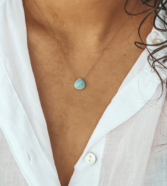 Amazonite Stone on Silk Cord Necklace