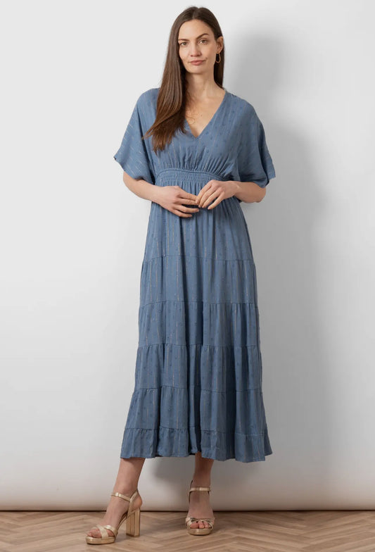 Sienna Maxi Dress - Denim Blue/ Gold metallic stripe