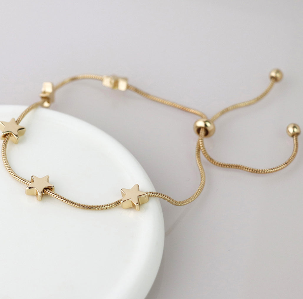 Gold Snake Chain with Stars Bracelet