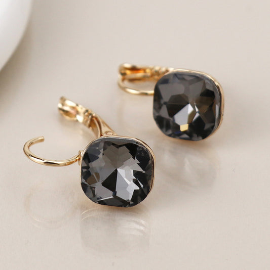 Gold Smoky Crystal Drop Earrings- 14k gold plated