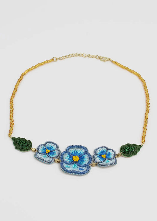 My Doris Blue Pansy Beaded Necklace