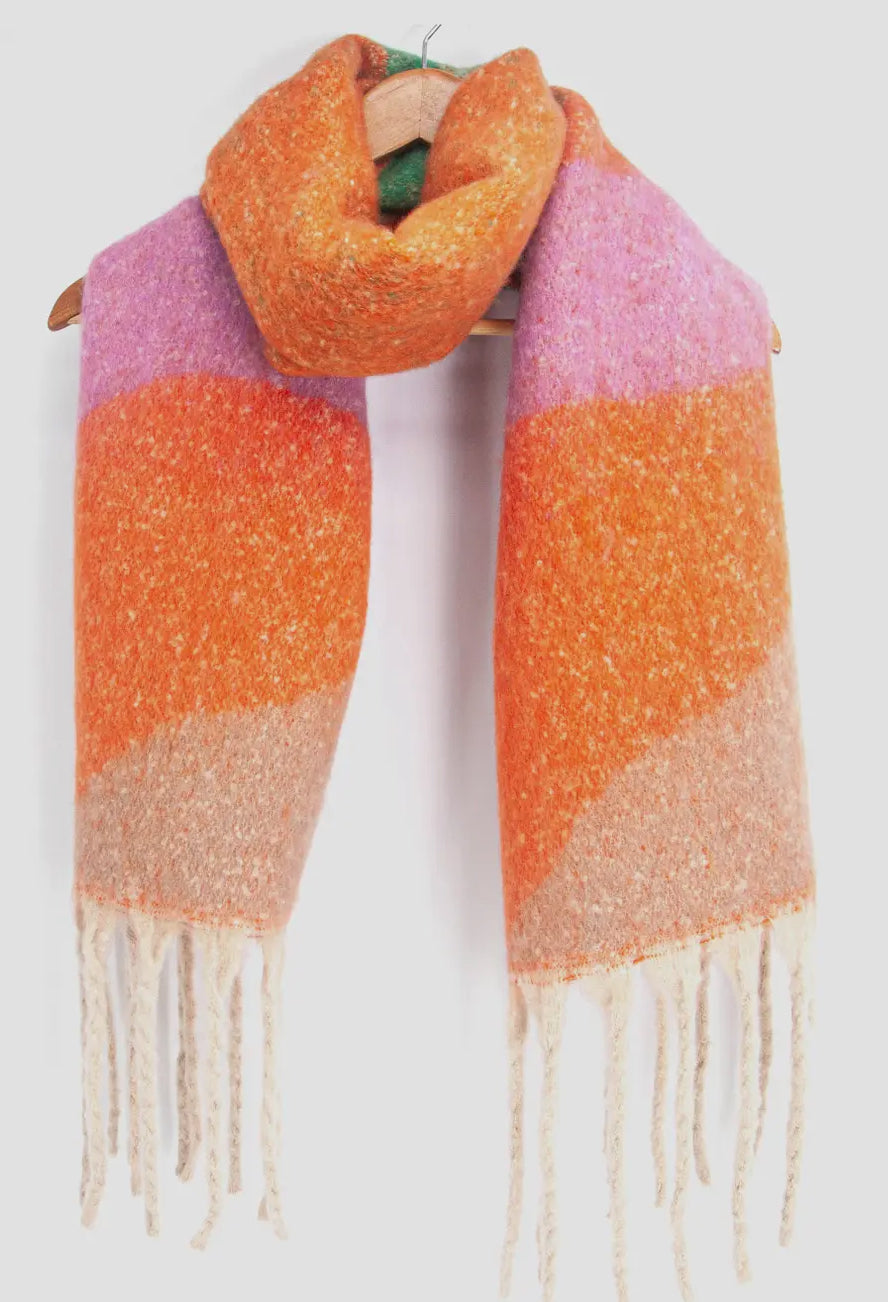 Bright Heavy Wight Wool Scarf - Orange, Lilac & Green