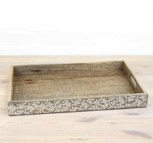 Wooden Flower Design Tray - 45cm