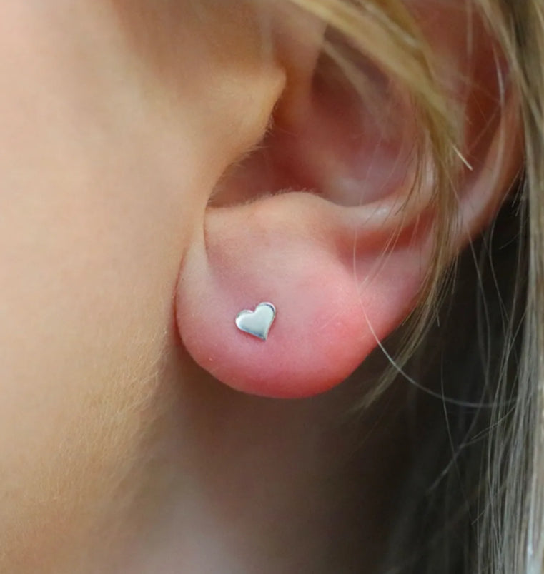 Sterling Silver Tiny Heart Studs