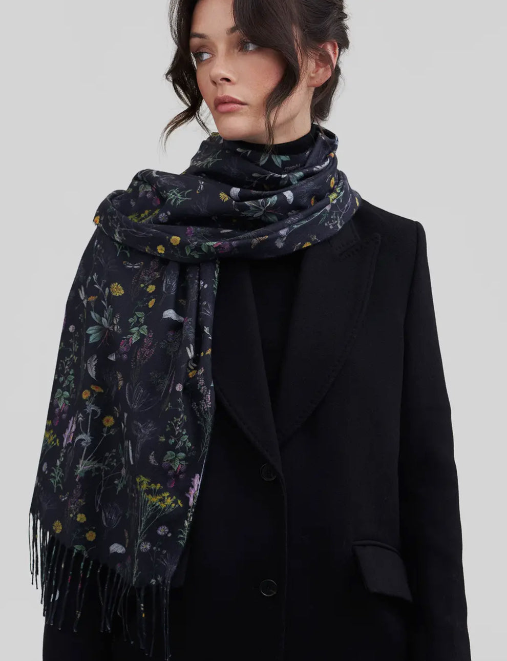 Black Flower Print Scarf - Wilderness Design by Fable England