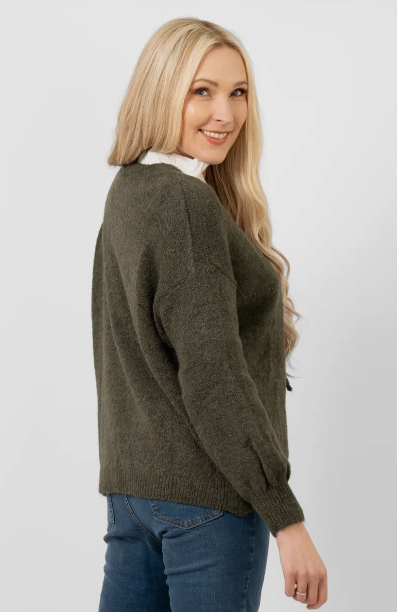 Tie Front Wool Blend Cardigan - Cassidy Green