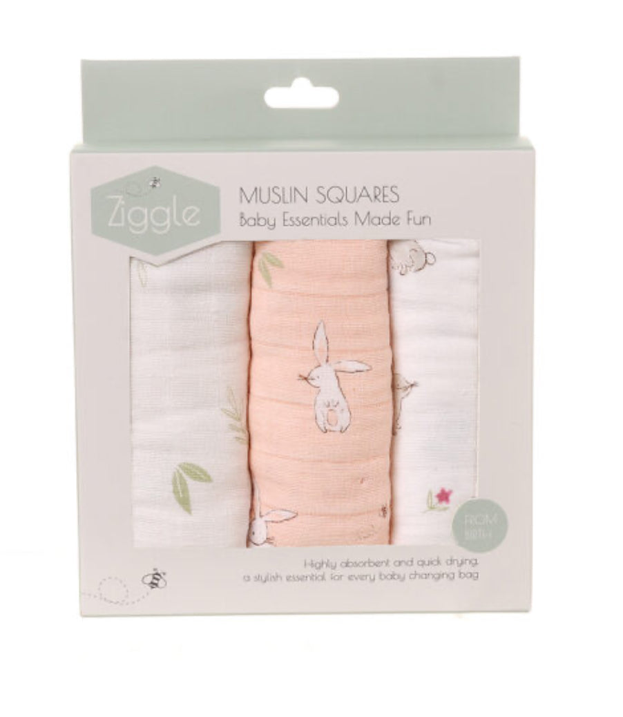 Bunny Muslin Squares - box of 3