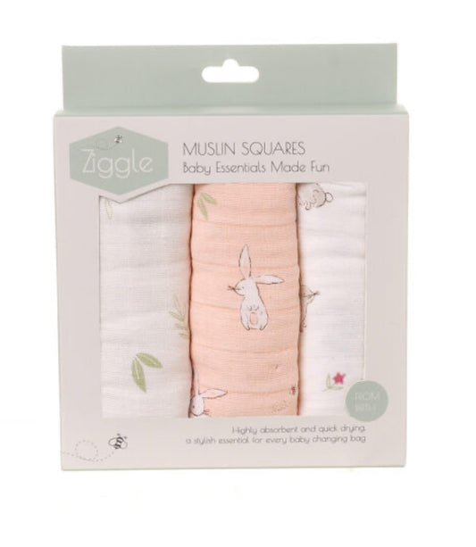 Bunny Muslin Squares - box of 3