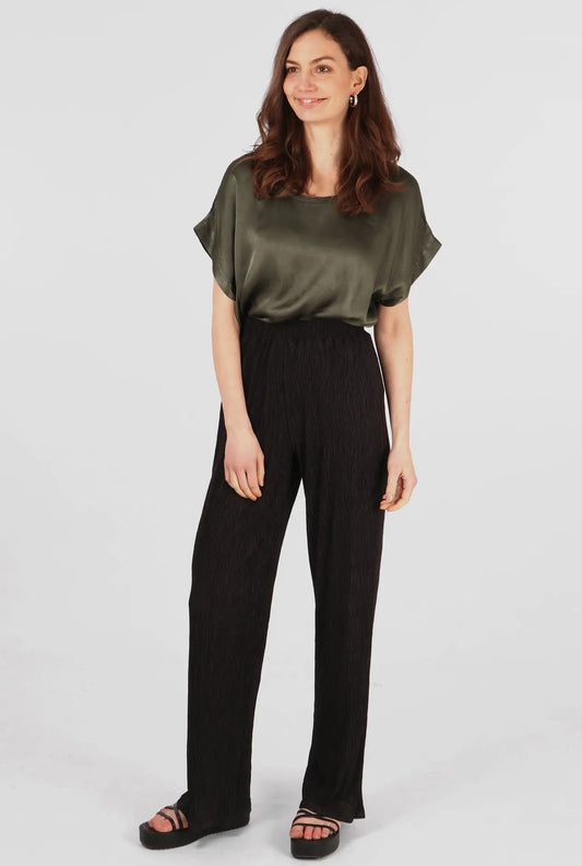 Wide Leg Plisse Trouser - Black