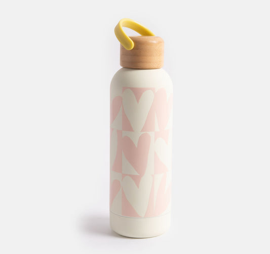Pink Checkmate Heart Metal Water Bottle