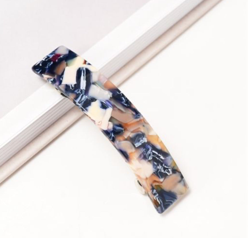 Rectangle Hair Clip - Blue & Tan