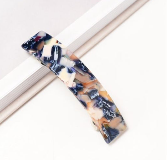 Rectangle Hair Clip - Blue & Tan