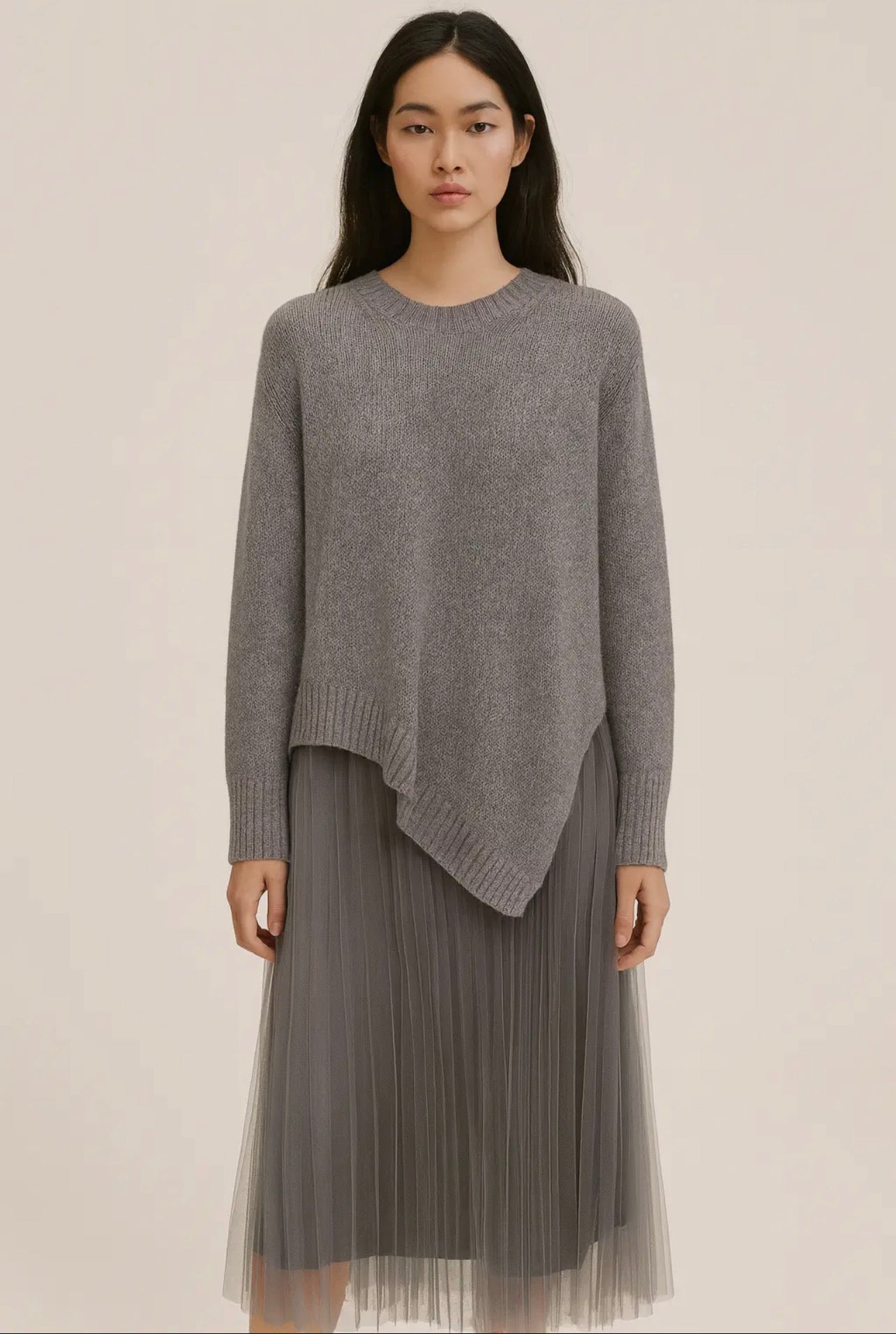 2 Piece Jumper & Dress - asymmetric soft knit jumper and tulle dress