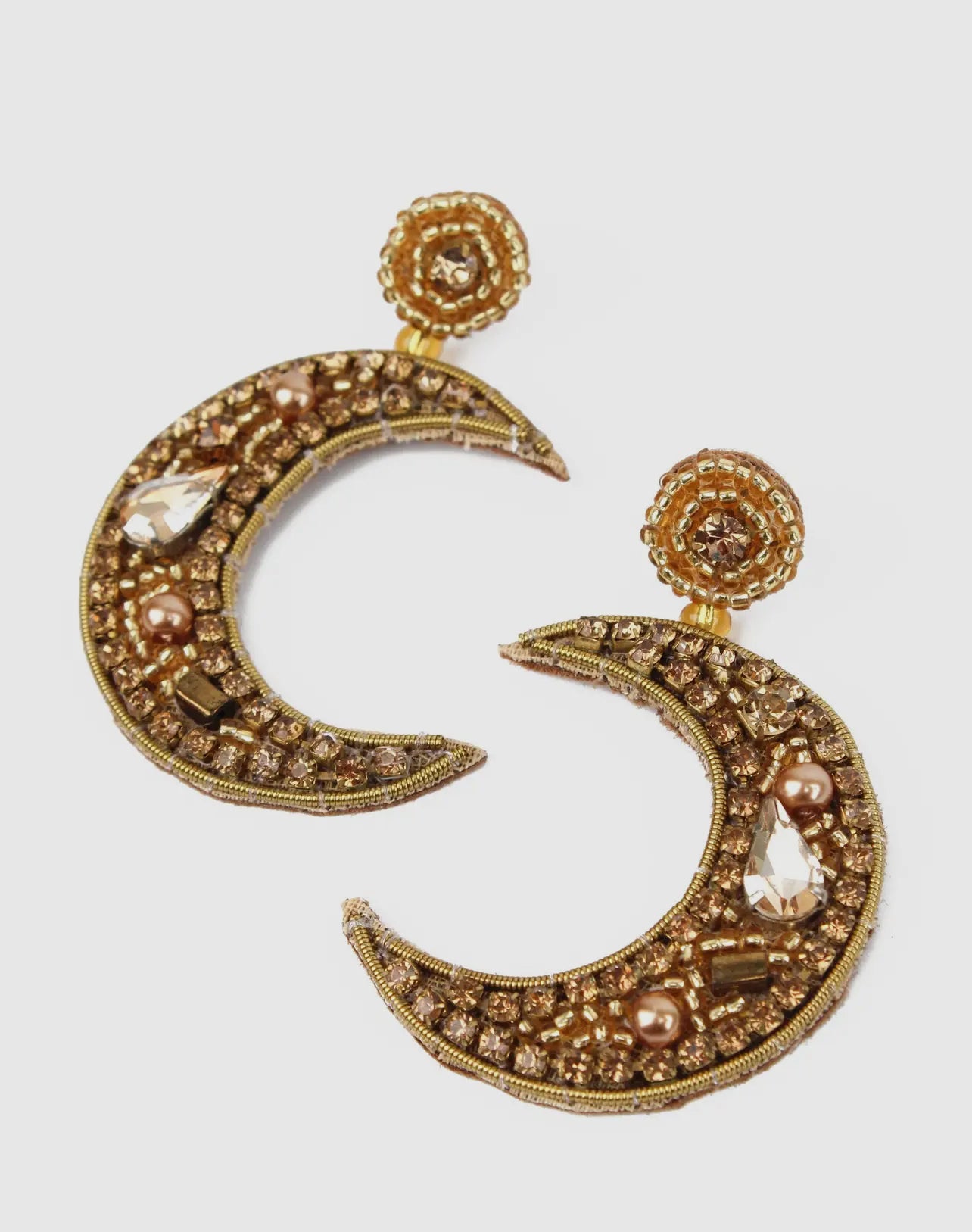 My Doris - Gold Beaded Moon Earrings