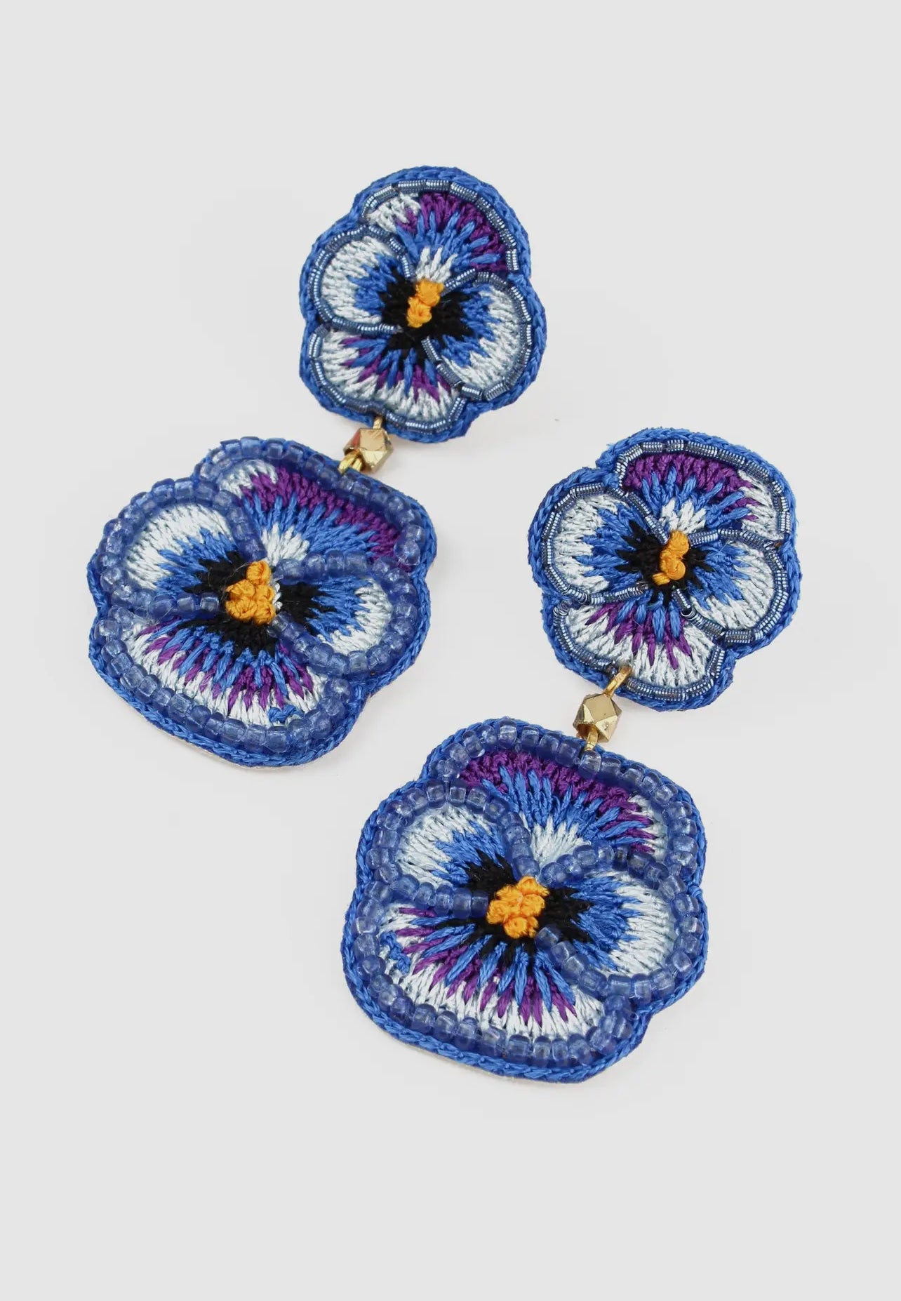 My Doris Double Drop Pansy Earrings - pink or blue