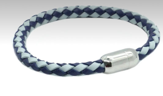 Two Blues Leather Men’s Bracelet with Steel Magnet Clasp
