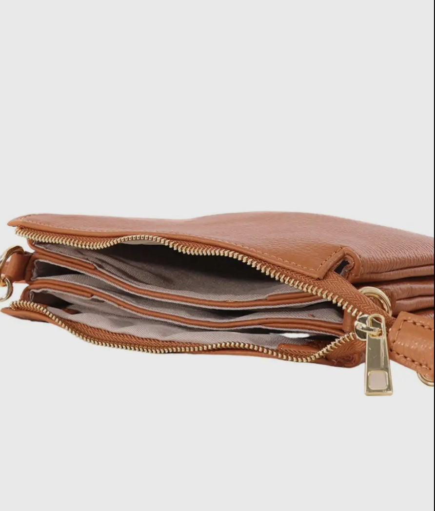 3 Compartment Cross Body Bag - Italian Leather