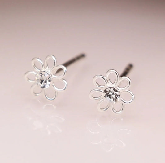 Sterling Silver Tiny Crystal Flower stud