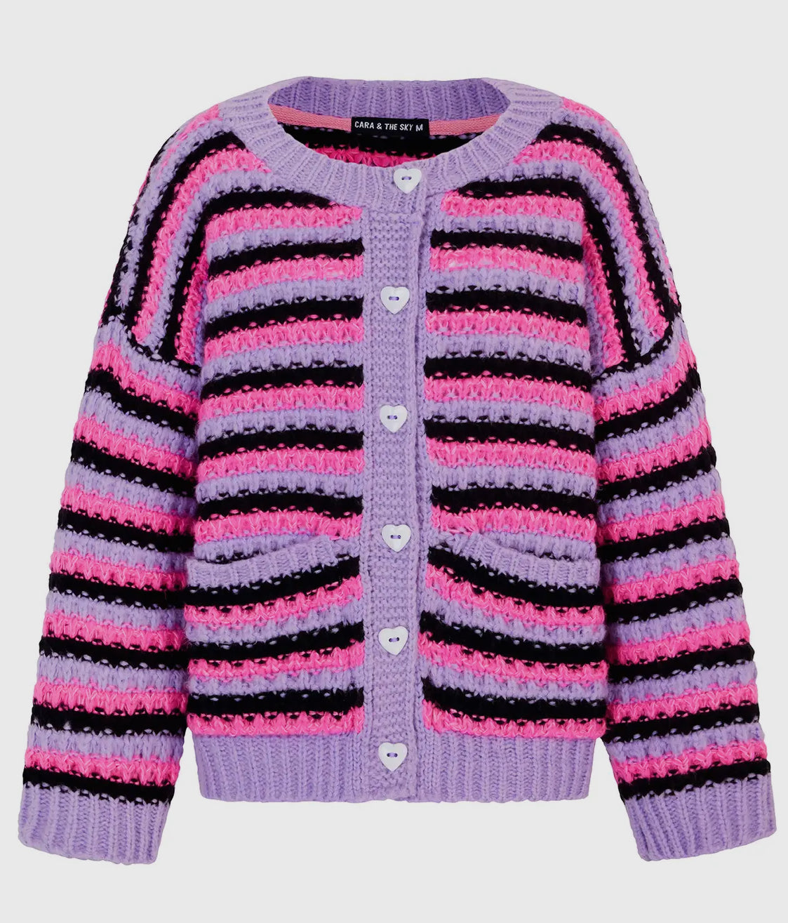 Stripe Knitted Cardigan - Lilac, Black & Pink