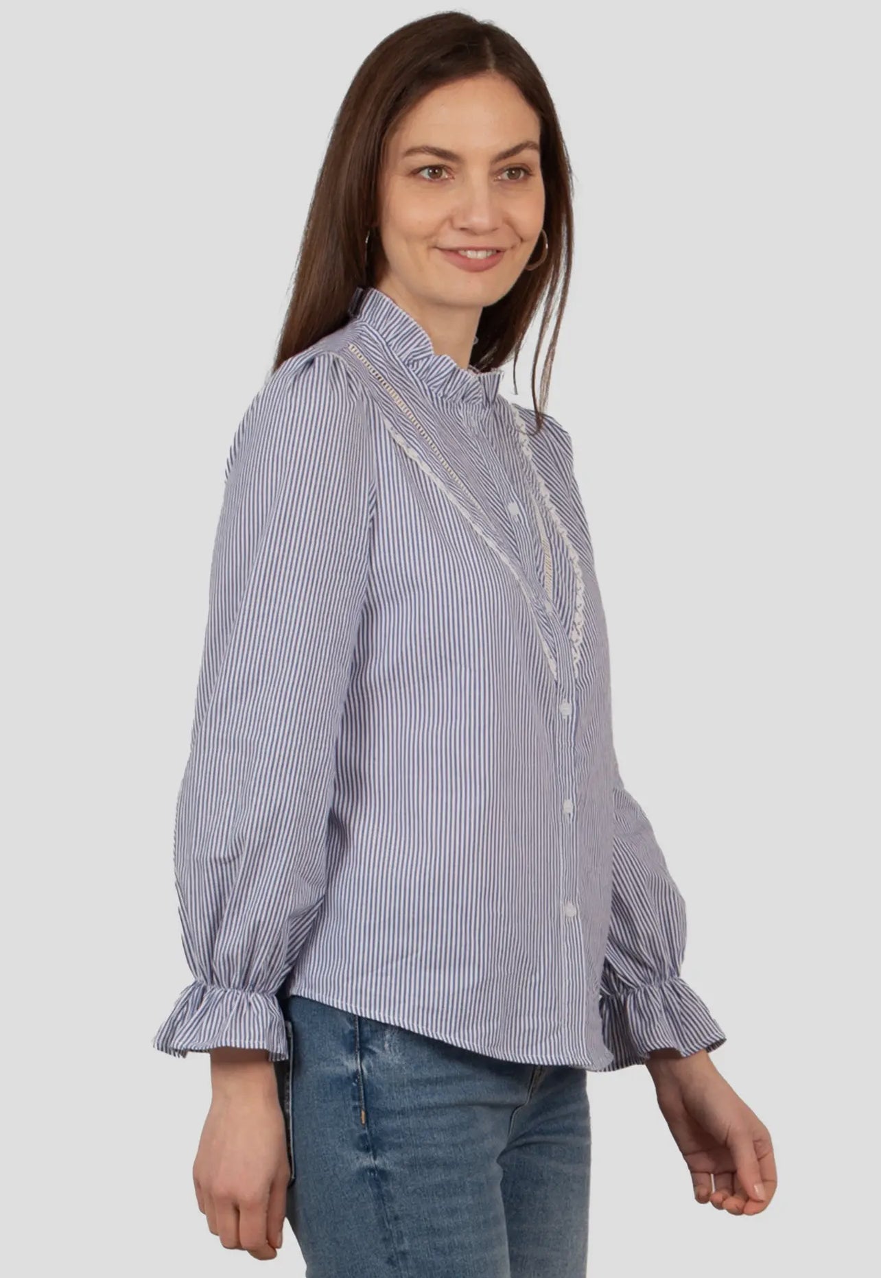 Esme V Panel Pinstripe Blue Ladies Shirt