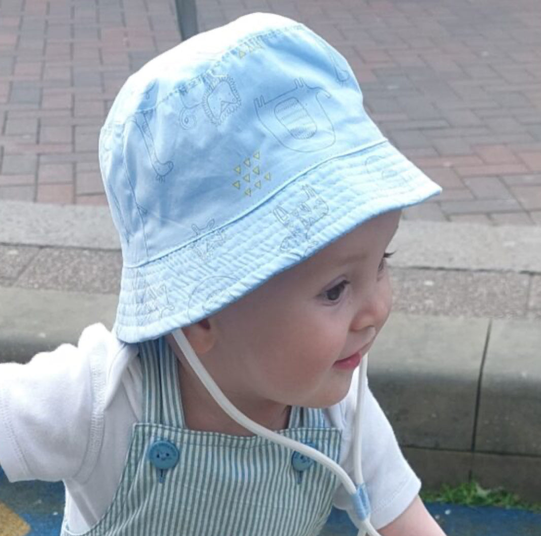 Blue Safari Sun Hat - 0 - 12months