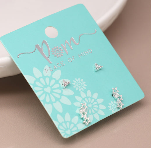 Silver Stacking Earrings - Triangle & Stars