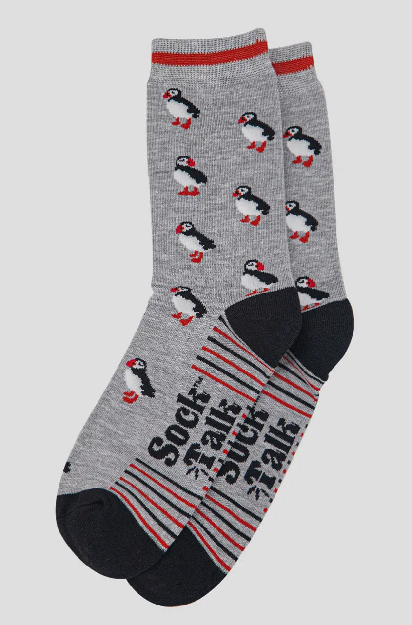 Men’s Bamboo Socks  - Grey Puffins