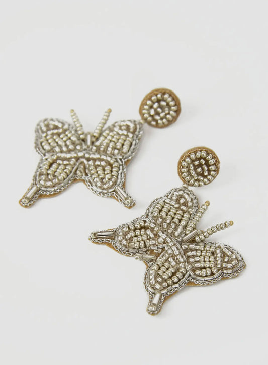 My Doris Beaded Butterfly Silver Drop Earrings