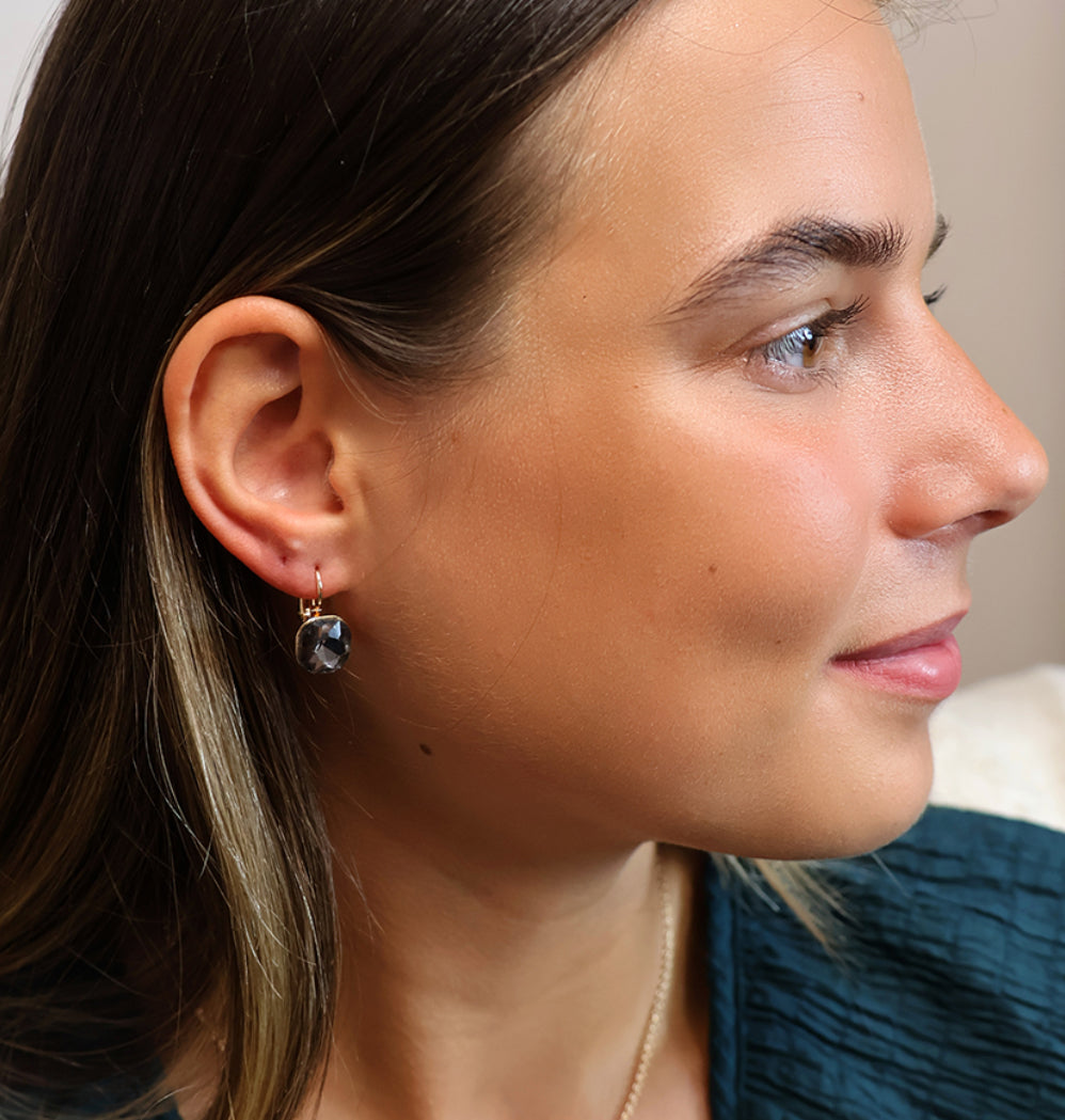 Gold Smoky Crystal Drop Earrings- 14k gold plated